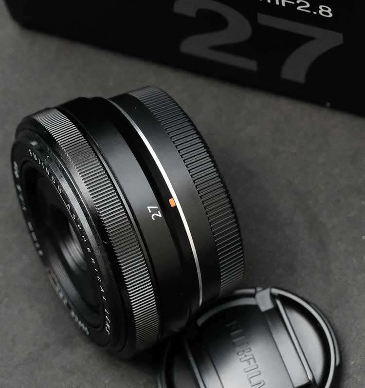 Fuji pancake lens, 40mm equivalent (27mm f/2.8)
