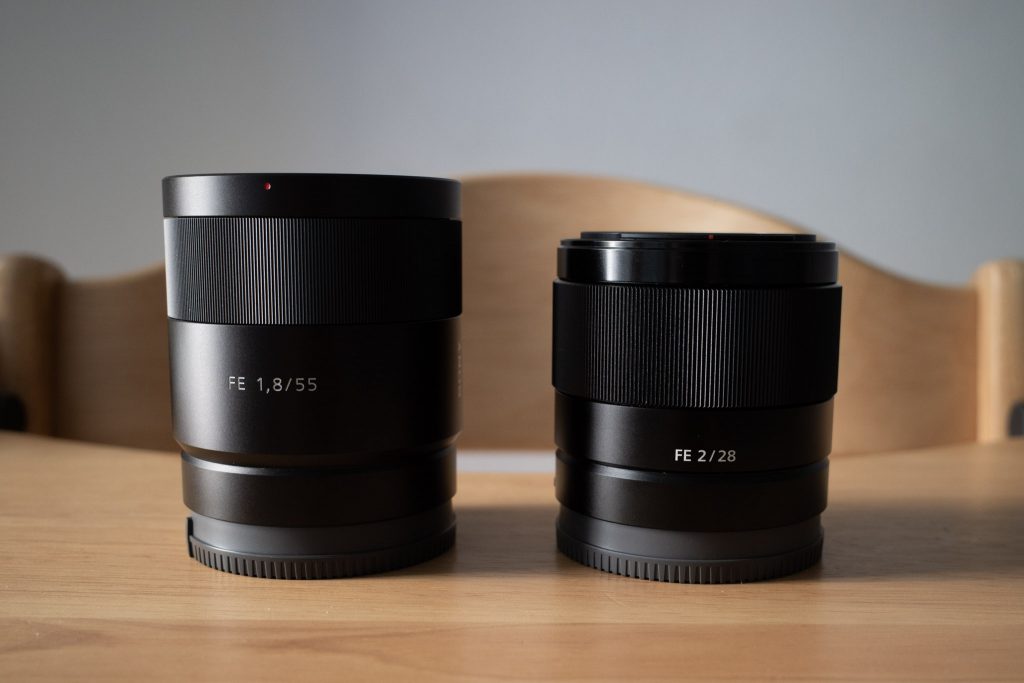 Sony 55mm f/1.8 and 28mm f/2 size comparison