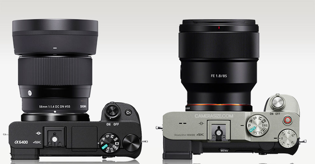 Size comparison APS-C vs full frame 56mm vs 85mm