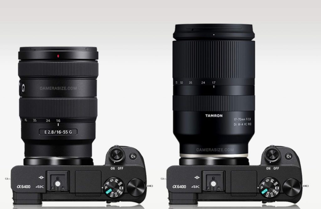 F2.8 Standard Zoom Lenses for Sony APS-C Cameras Size Comparison: Sony 16-55  vs Tamron 17-70 vs Sigma 18-50