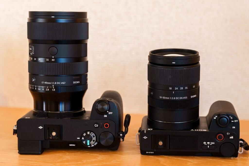 Sigma 17-40mm f/1.8 size comparison with Sigma 18-50mm f/2.8, side by side comparison