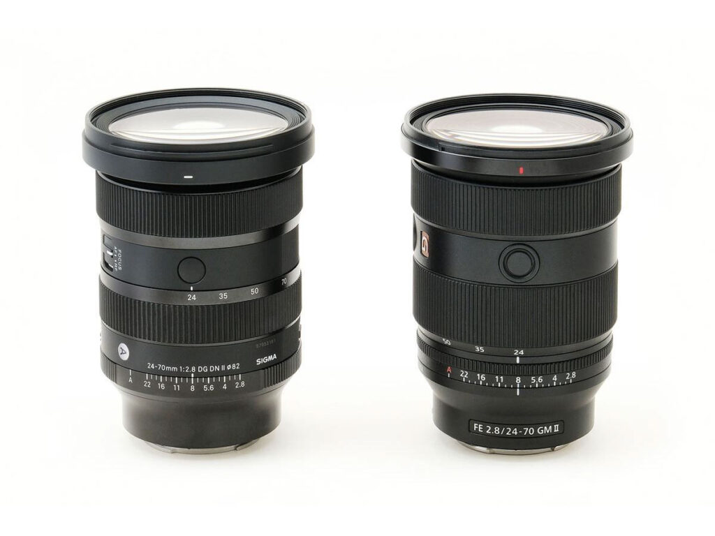 Size comparison: The Sigma 24-70mm f/2.8 DG DN II side by side with the Sony 24-70mm f/2.8 GM II, showing their similar size