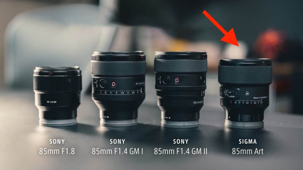 Size comparison of various 85mm lenses.