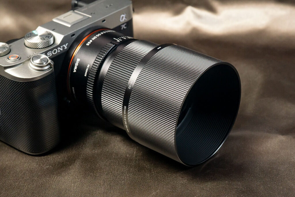 Sigma 90mm f/2.8 DG DN I Series lens on a Sony a7c, one of the most compact telephoto lenses for Sony