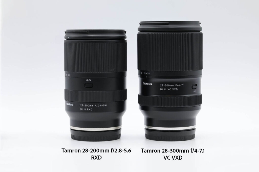 Size comparison between the Tamron 28-200mm (replaced by Tamron 25-200mm) vs the Tamron 28-300mm.