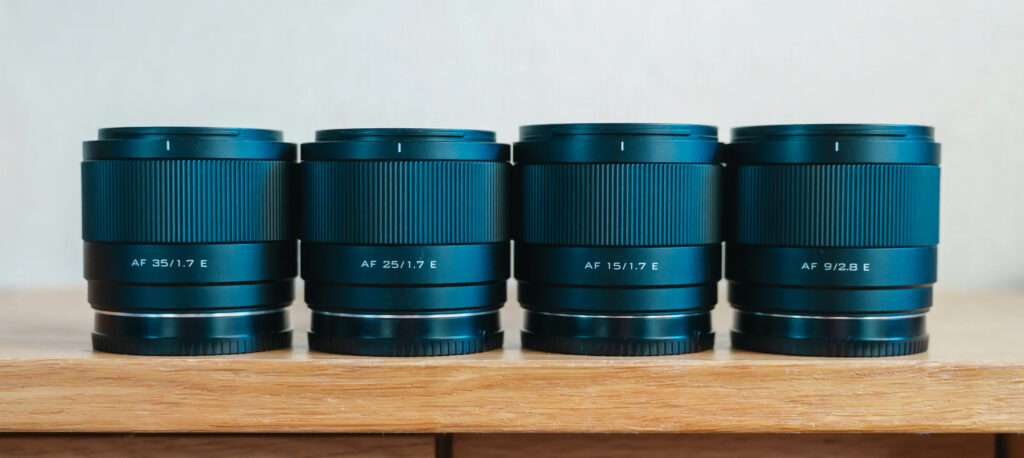 Size comparison among the various Viltrox Air lenses for APS-C, Sony, Fujifilm and Nikon Z mount